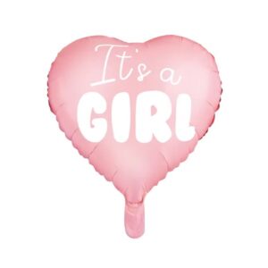 Fóliový balónik „It's a girl“ na oslavu narodenia dievčatka, ružové srdce, 48 cm