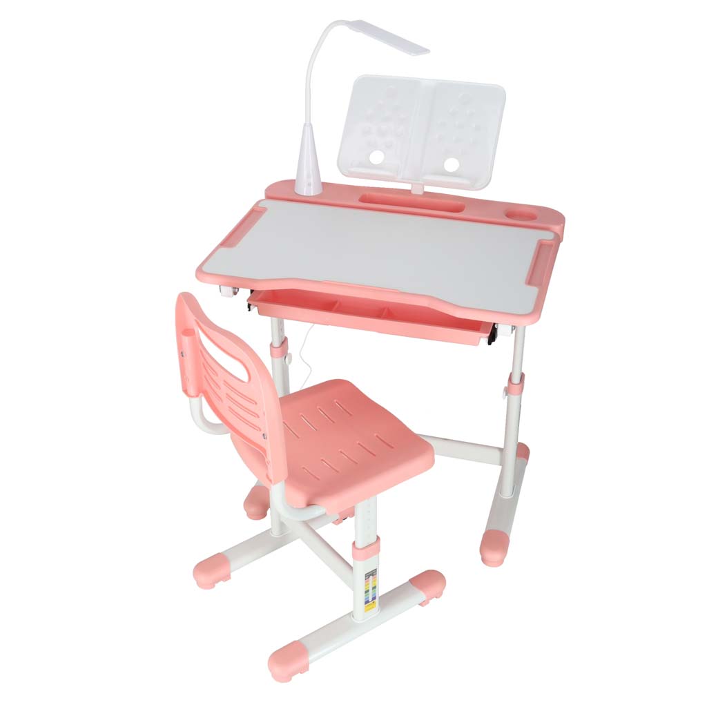 Biurko-dzieciece-szkolne-regulowane-krzeslo-lampka-LED-USB-rozowe-175611
