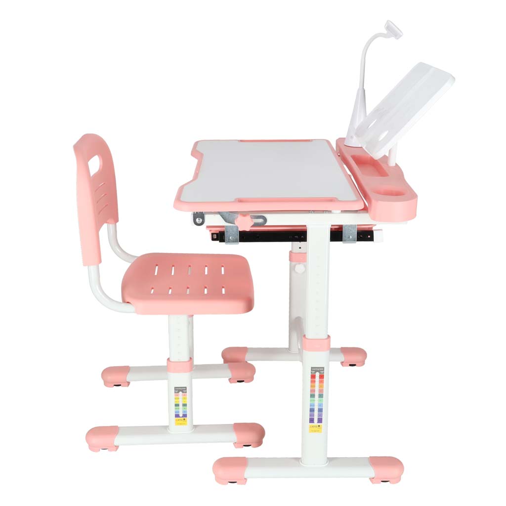 Biurko-dzieciece-szkolne-regulowane-krzeslo-lampka-LED-USB-rozowe-175613