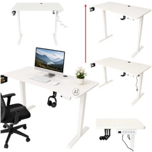 Elektricky nastaviteľný pracovný stôl s pamäťou a ovládacím panelom, 120 × 60 cm, biely