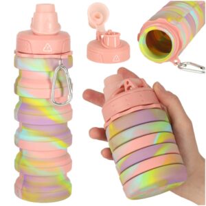Fľaša na vodu bidon silikónová skladacia s rukoväťou športová 500ml dúha