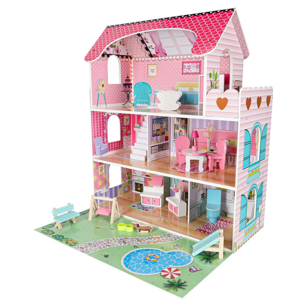 Domek-dla-lalek-drewniany-Lulilo-Gardeno-z-ogrodkiem-mebelki-70cm-rozowy-LED-176184