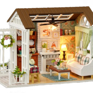 Drevený domček pre bábiky – obývačka, model na zostavenie, LED 8008-A, 20,6 cm