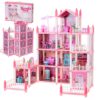 Domček pre bábiky – ružová vila – DIY – 4 poschodia – nábytok – 61 cm