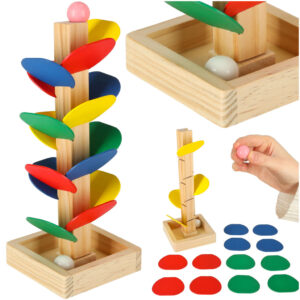 Vzdelávacie drevené kocky s guľôčkovou dráhou – Montessori kulodrom