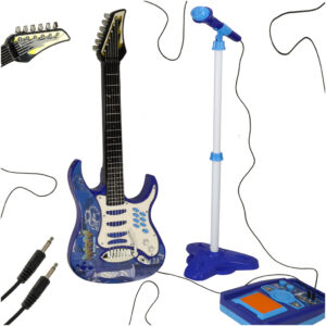 Gitara elektryczna rockowa ze wzmacniaczem mikrofonem dla dzieci niebieska