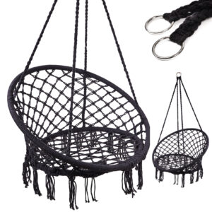 Hojdačka LUARO – kreslo „čapie hniezdo“, čierna, 80 cm, 150 kg