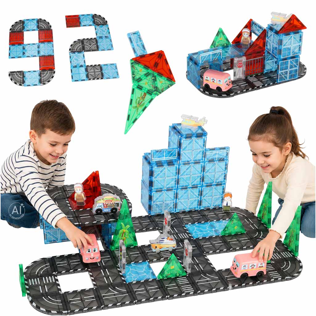Magnetické stavebnicové kocky 3D – mesto a autá, 91 dielov