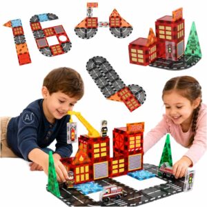 3D magnetické stavebné kocky – hasičská stanica, 48 dielov