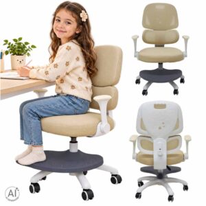 Detská stolička k písacímu stolu – ergonomické otočné nastaviteľné kreslo, béžové
