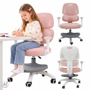 Detská stolička k písacímu stolu – ergonomické otočné nastaviteľné kreslo, ružová
