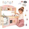 Detská kuchynka z dreva a MDF MODERN CLASSIC s príslušenstvom, 82 cm, ružová