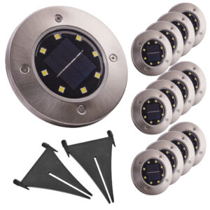 Solárne záhradné svietidlá s pohybovým senzorom, zapichovacie do zeme, 8 LED, 12 ks, studená biela