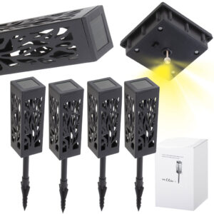 Solárna záhradná lampa, priehľadná lucerna, LED, senzor súmraku, na zapichnutie, 4 ks.