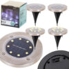 Solárne záhradné svietidlá do zeme so senzorom súmraku, zapichovacie, svietiaci disk s 8 LED diódami, 4 ks, teplá biela farba