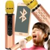 Bezdrôtový karaoke mikrofón pre deti, Bluetooth reproduktor, 2000 mAh, SD karta, USB, vysoká kvalita, zlatý