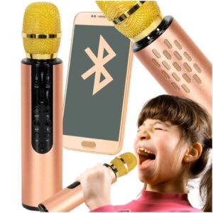 Bezdrôtový karaoke mikrofón pre deti, Bluetooth reproduktor, 2000 mAh, SD karta, USB, vysoká kvalita, zlatý