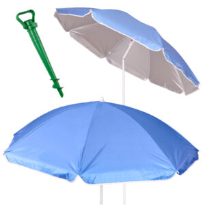 Záhradný a plážový slnečník, nastaviteľný, ohybný, skladací, UV, 150 cm, modrý