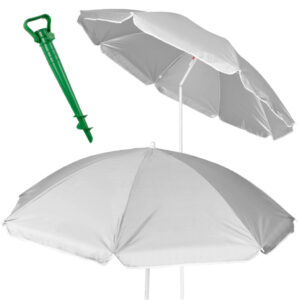 Záhradný a plážový slnečník, nastaviteľný, ohybný, skladací, UV, 150 cm, sivý
