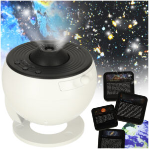 Projektor hviezd na oblohe, LED nočná lampička, USB planetárium, planéty, 12 diskov, 360°, časovač