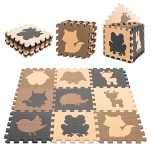 Vzdelávacia penová podložka s puzzle, béžová, 85 x 85 cm, 9 dielov