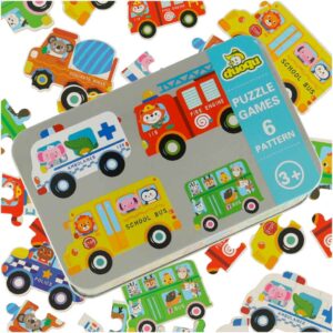 Detské puzzle v plechovke – dopravné prostriedky, 30 dielov, 6 obrázkov