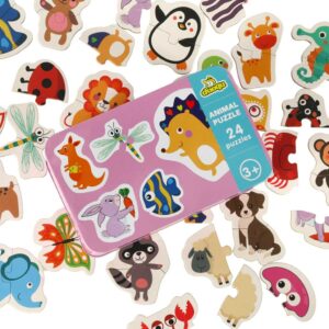Detské puzzle v plechovke so zvieratkami, 48 dielov, 24 obrázkov