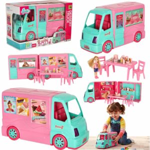 Autíčko pre bábiky – karavan a food truck, sada 21 ks.
