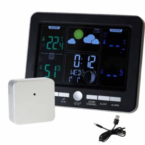 Meteorologická stanica – teplomer, vlhkomer, hodiny, budík, USB