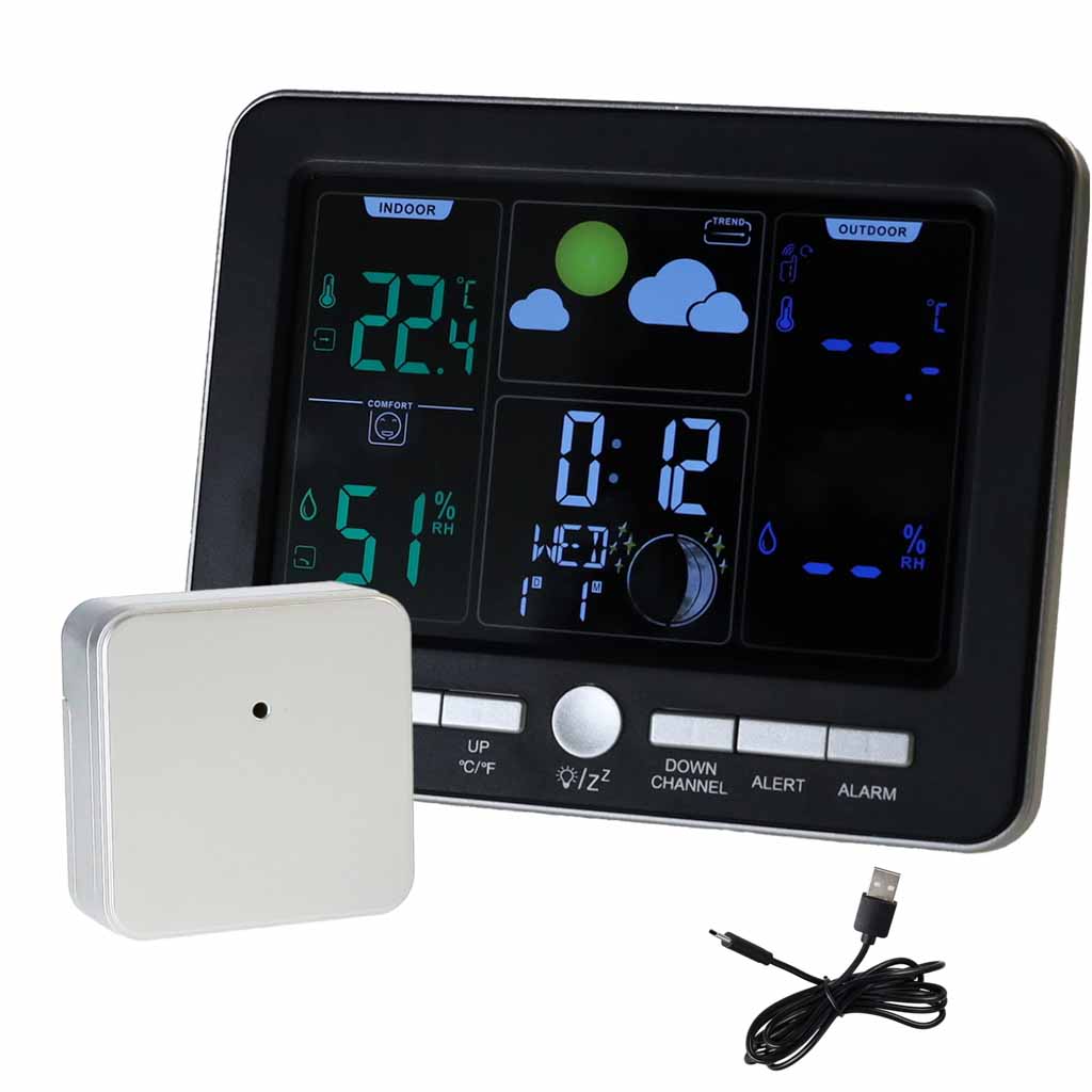 Meteorologická stanica – teplomer, vlhkomer, hodiny, budík, USB