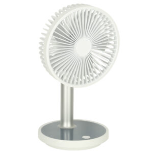 Stolný ventilátor, prenosný bezdrôtový USB ventilátor s akumulátorom, nastaviteľný, 4 úrovne výkonu, LED, 38 cm, biely