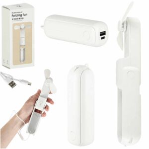 Stolný ventilátor mini ručný skladací ventilátor prenosný USB biely