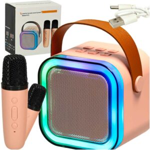 Karaoke sada s Bluetooth reproduktorom, 2 mikrofónmi, USB a LED, 6 W, ružová