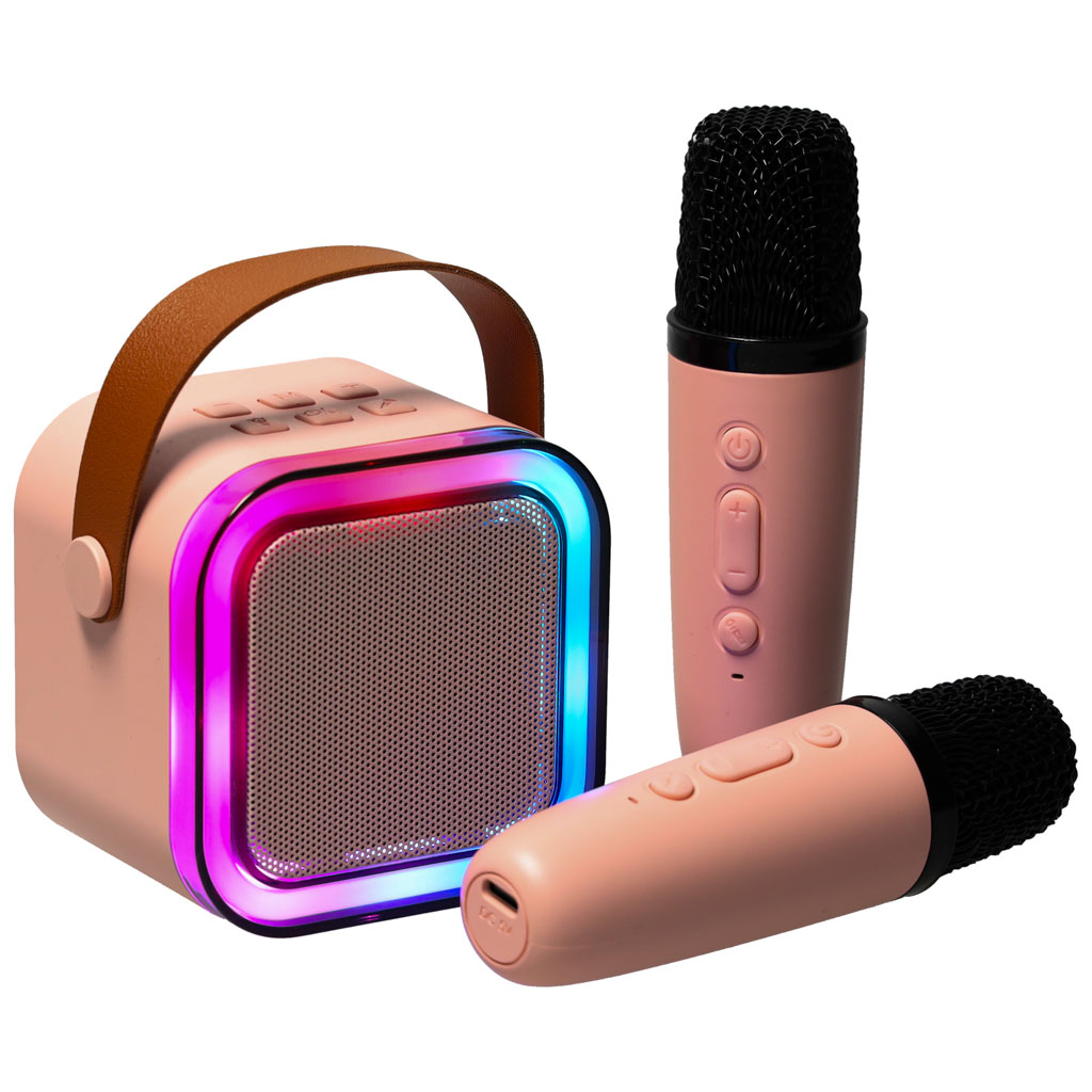 Zestaw-do-karaoke-2-mikrofony-glosnik-przenosny-BLUETOOTH-USB-LED-rozowy-162823
