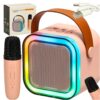 Karaoke sada: reproduktor, Bluetooth, mikrofón, USB, LED, ružová